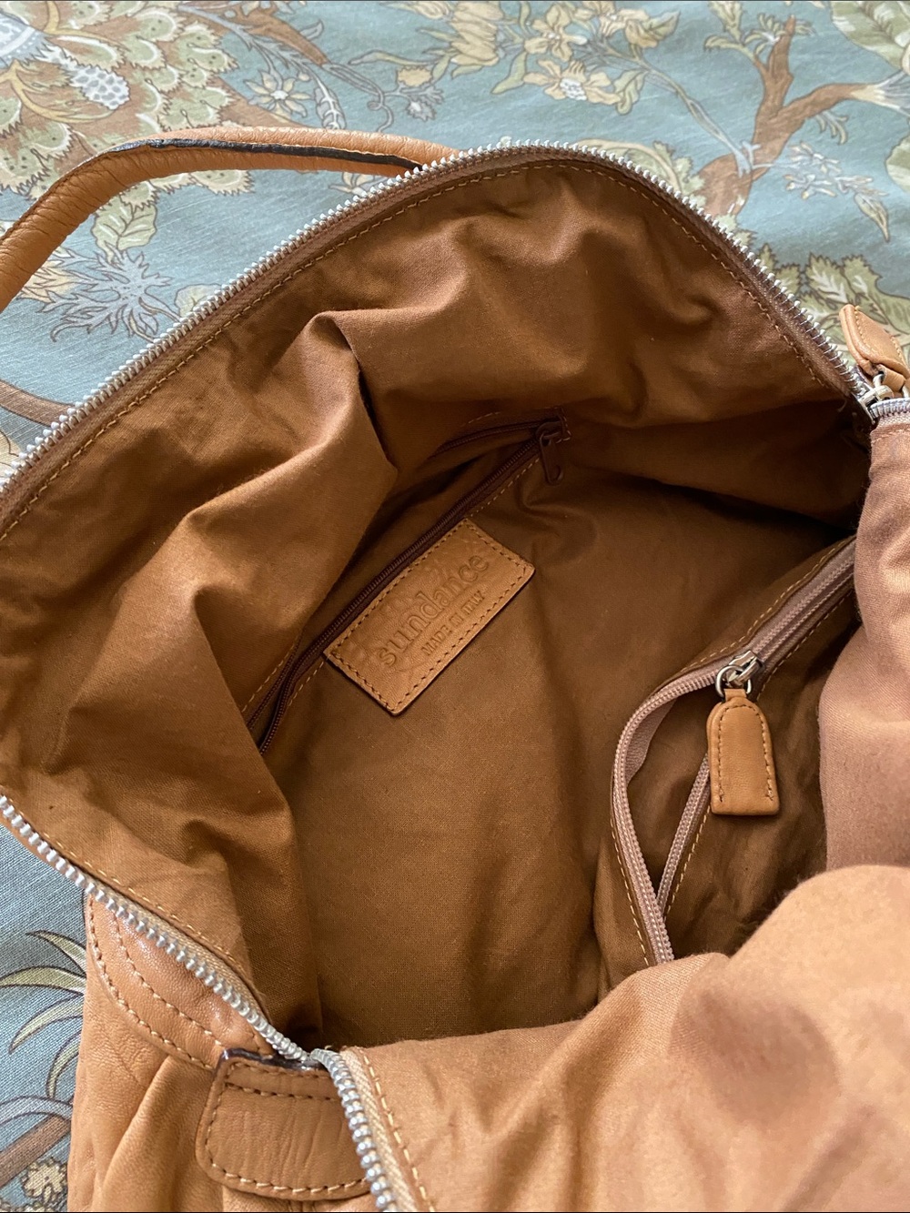 Sundance Caramel Brown Gathered Leather Hobo Bag w Silver Accents - Picture 3 of 6